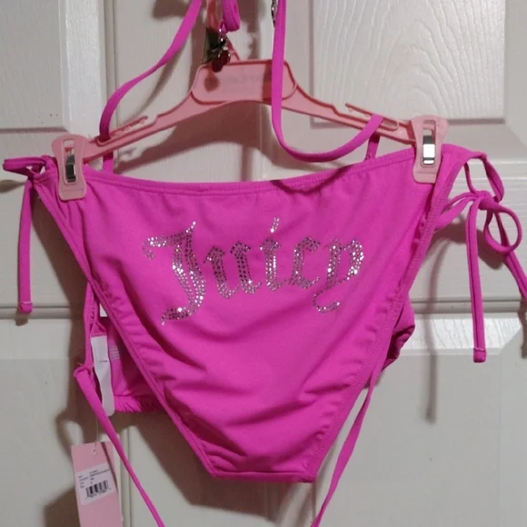 Juicy Couture Hot Pink Rhinestone Cherry 🍒 Bikini Set 🆕 - Picture 4 of 9